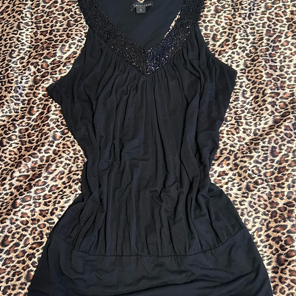 Express Black Sleeveless Top with Sequin Detail